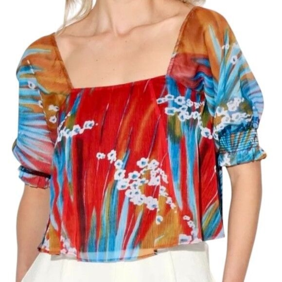 Walter Baker Short Sleeve Drea Top Rio Palm Multicolor Size S Self Tie Back - Picture 3 of 11